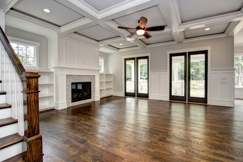 Example of an arts and crafts living room design in Charlotte