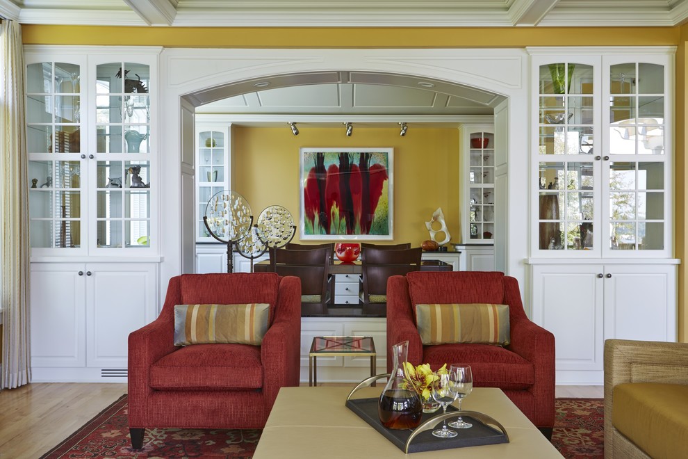 Inspiration for a contemporary living room in Minneapolis with yellow walls.