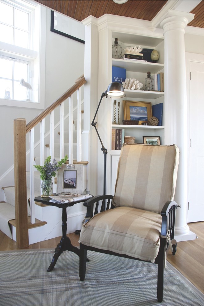 Inspiration for a coastal living room in Providence with a reading nook.