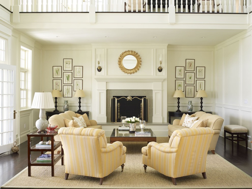 Living room - traditional formal living room idea in New York with white walls, a standard fireplace and no tv