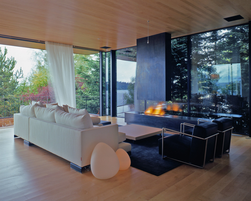 Trendy open concept living room photo in Seattle