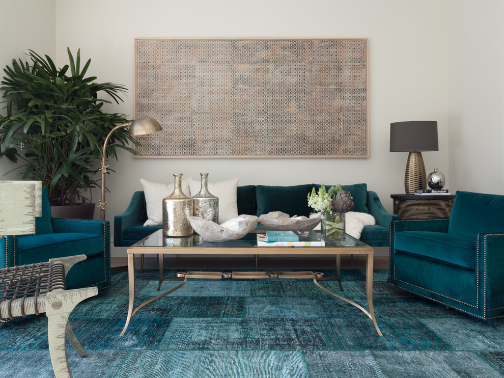 Traditional formal and grey and teal living room in San Francisco.