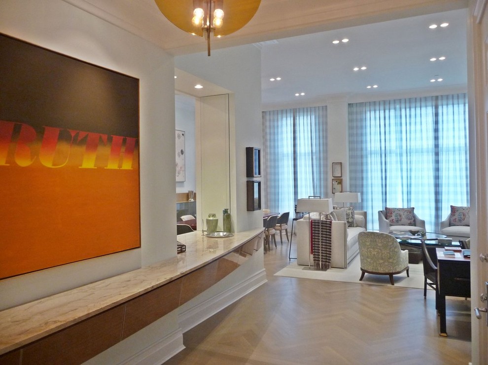 Example of a trendy living room design in New York