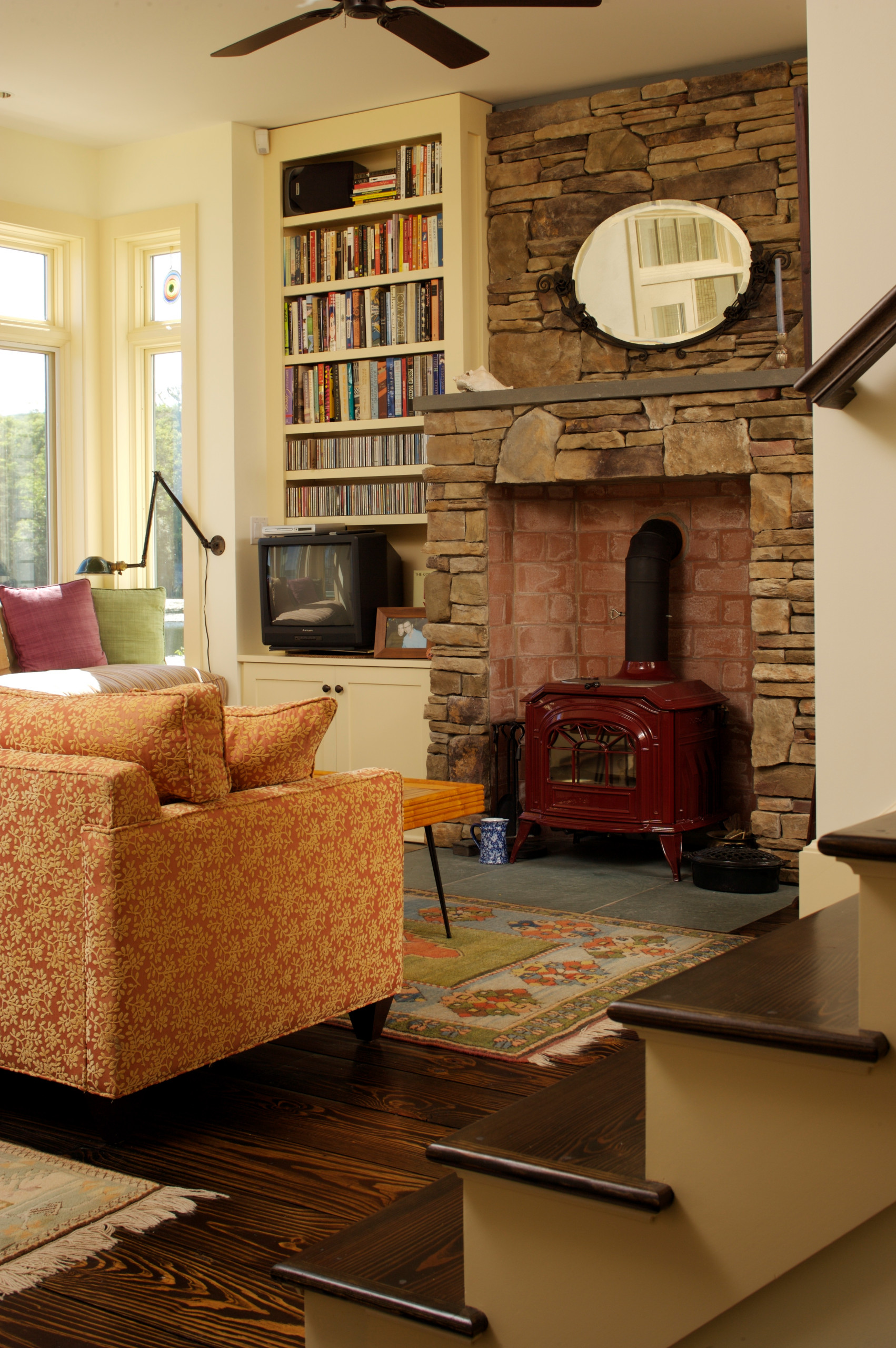 75 Craftsman Living Room with a Wood Stove Ideas You'll Love - October,  2023 | Houzz