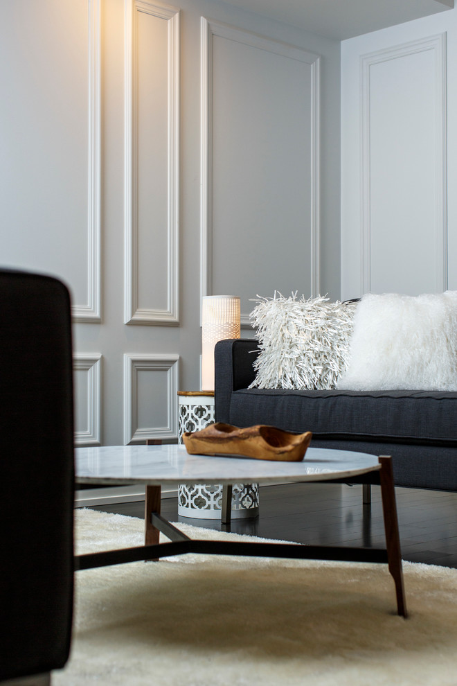 Trendy living room photo in Ottawa with white walls