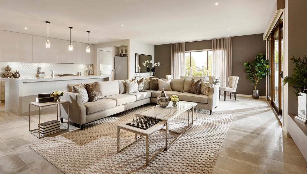Example of a trendy living room design in Melbourne