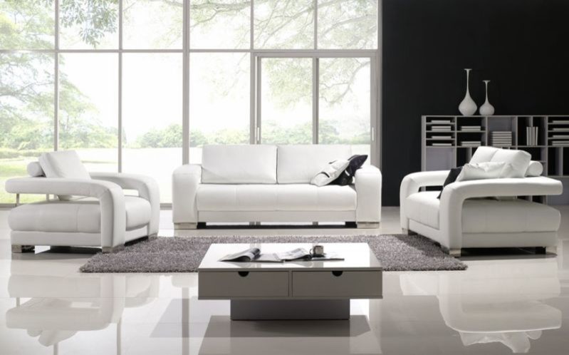 Crystal Leather 3 Piece Sofa Set, 3 Piece White Leather Sofa Set