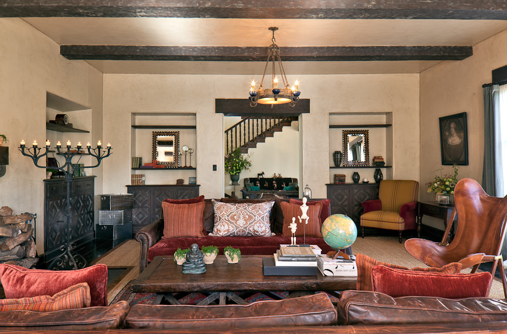 Inspiration for a large rustic living room remodel in San Francisco with beige walls