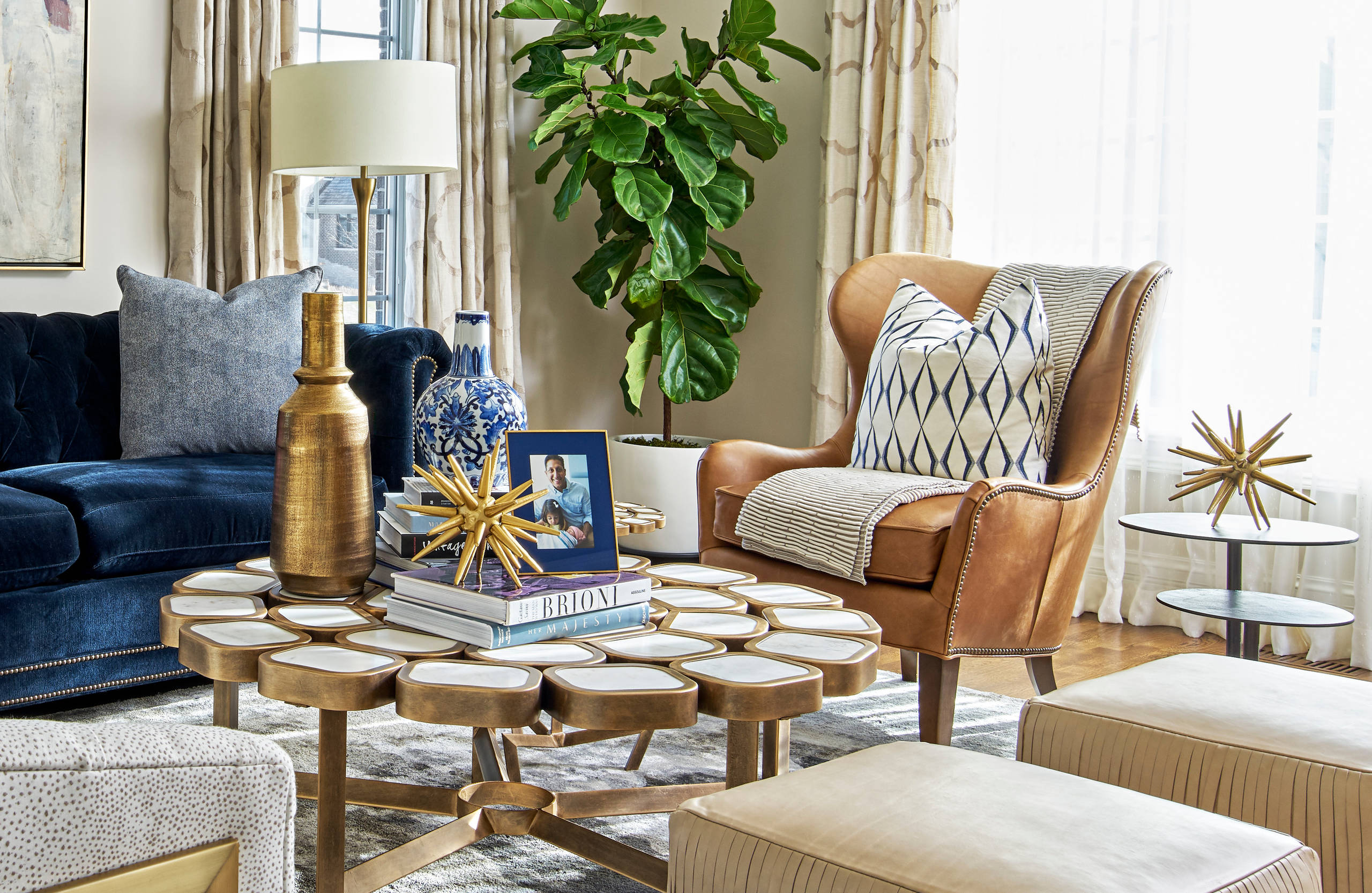 Custom Brown Leather Accent Chair Transitional Living Room Chicago By Tiffany Brooks