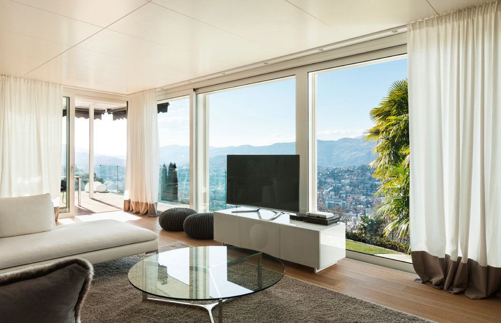 Свежая идея для дизайна: гостиная комната среднего размера в современном стиле - отличное фото интерьера