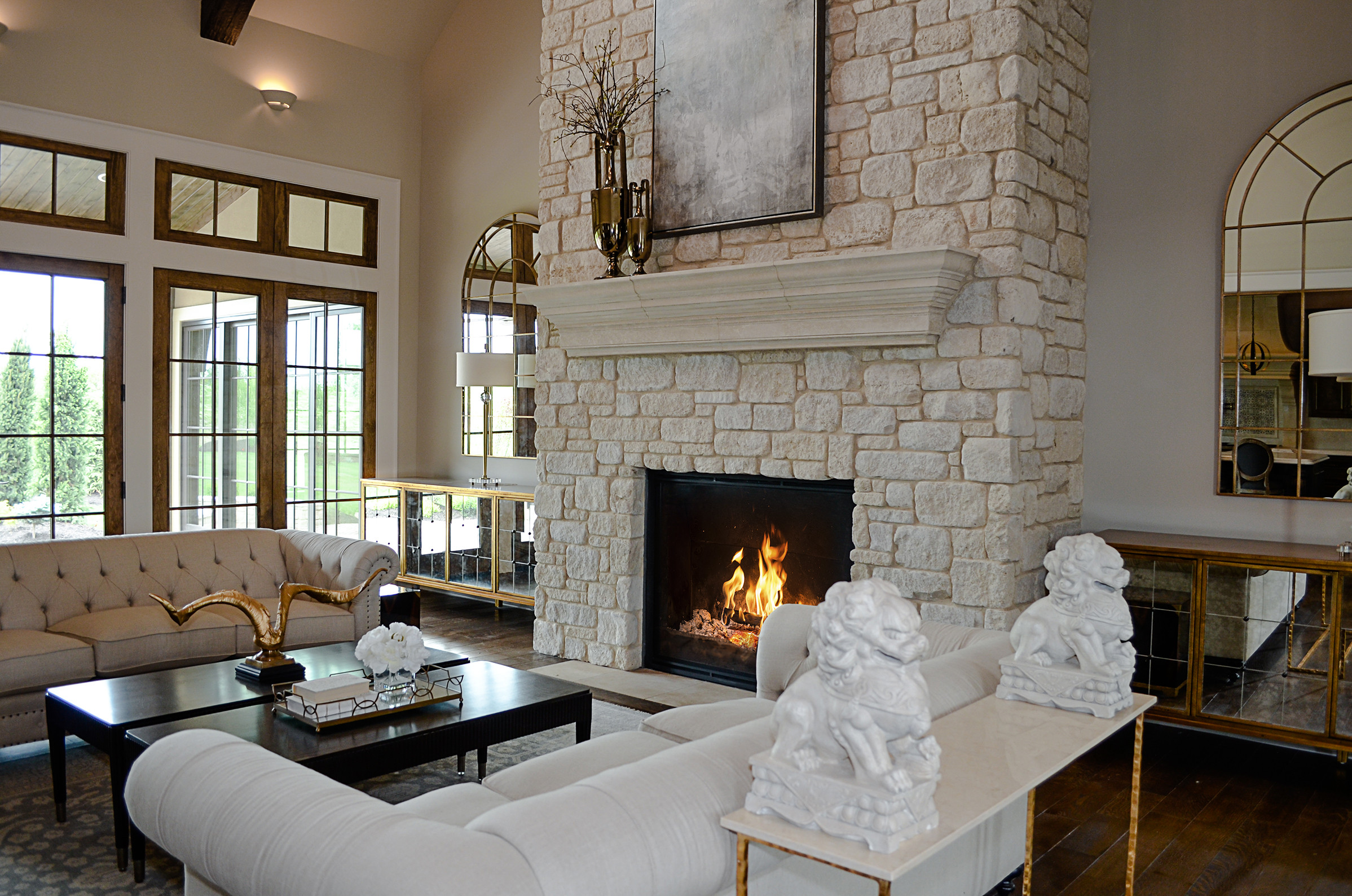 Custom Fireplace Featuring Weston Cream Natural Stone Veneer Contemporary Living Room Chicago By Semco Outdoor Houzz