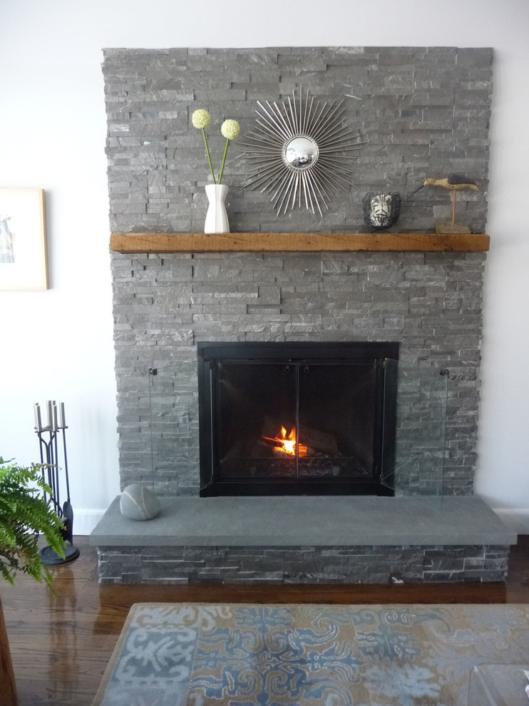 Custom Fireplace Surround with 6x24 Ledgerstone in Astro Silver