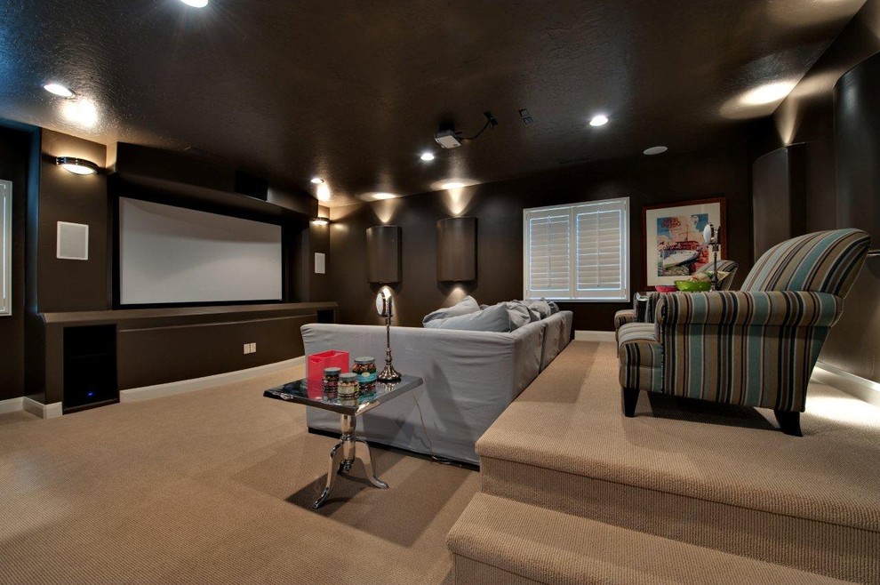 Inspiration for a contemporary home theater remodel in Salt Lake City