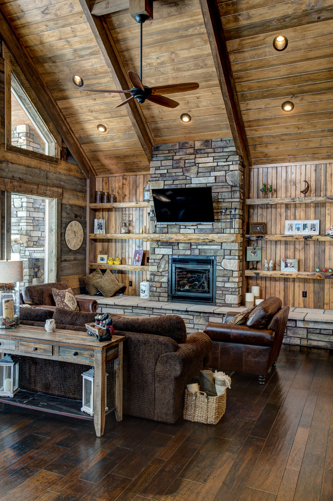 Custom Log Home Rustic Living Room Salt Lake City by Big 4