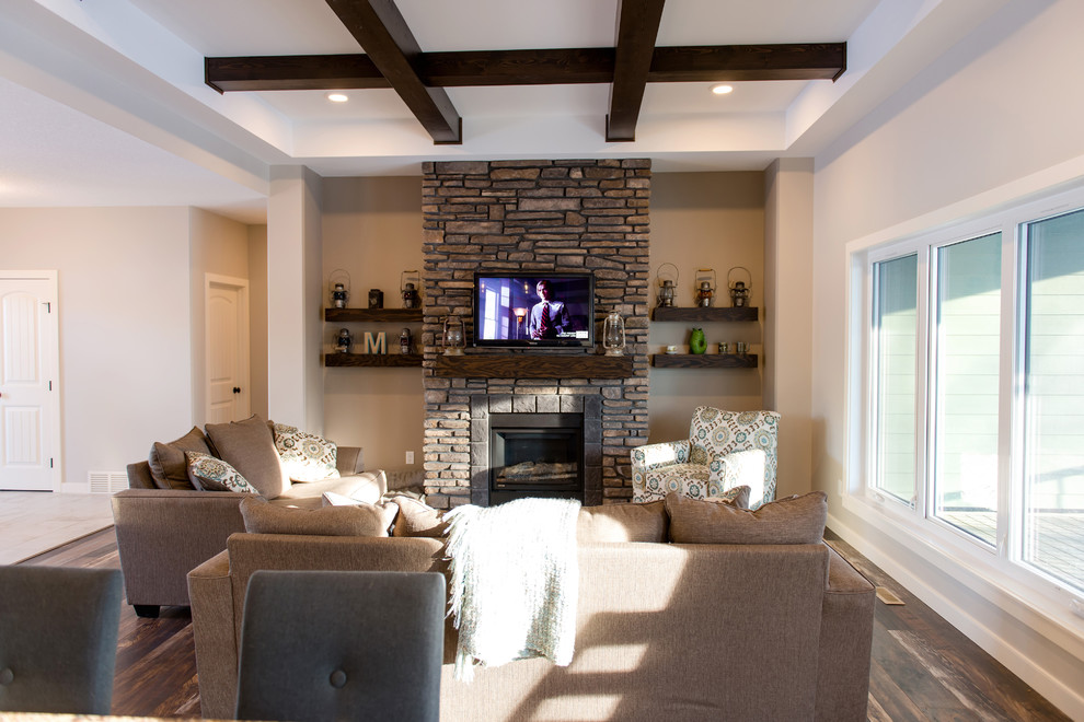 Example of an arts and crafts living room design in Calgary