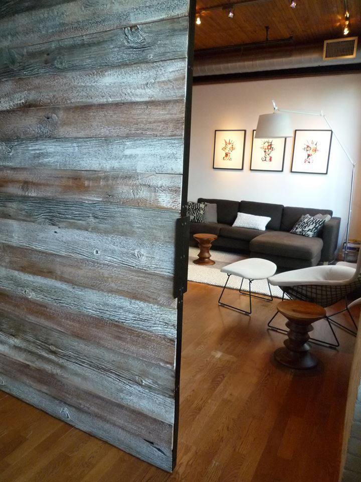 Custom Sliding Barn Door using greyboard Industrial Living Room Toronto Houzz