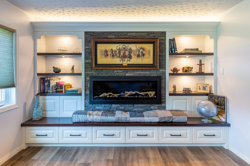 Fireplace Surround & Bench Seating Contemporary Living Room