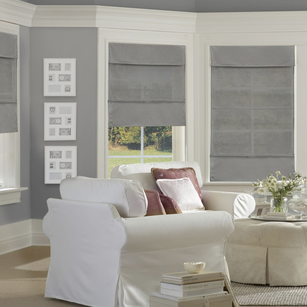 Daily Grey (Light Filtering) Roman Shades (Fabric & Natural Woven