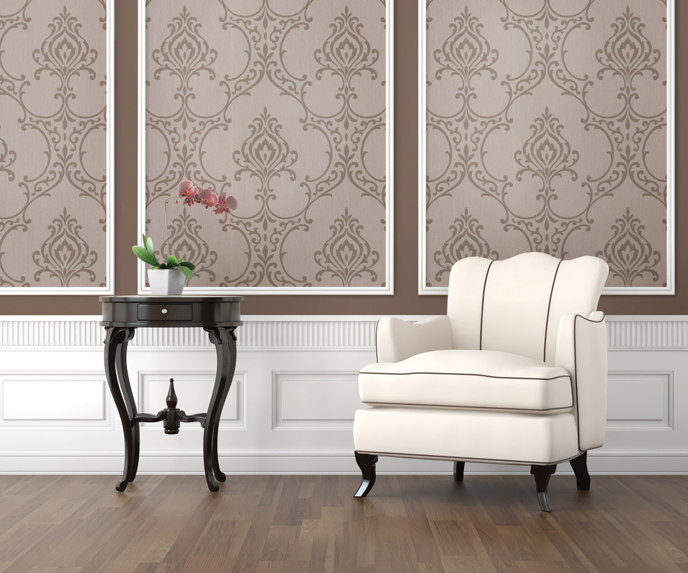 Damask Wallpaper - Traditional - Living Room - Boston - by Brew…