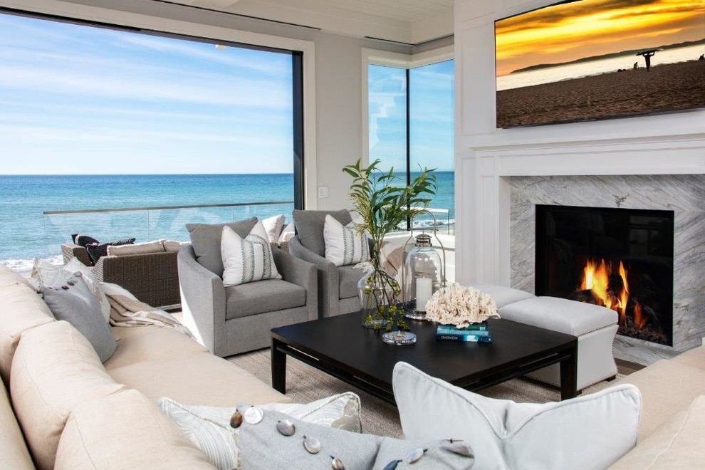 Inspiration for a coastal living room in Orange County.