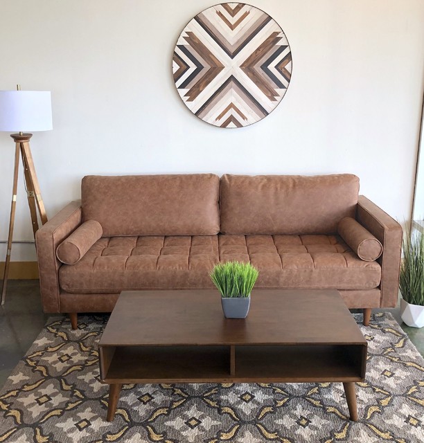 Daphne Vintage Leather Sofa Midcentury Living Room Houston by