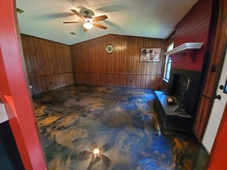 Dark Gray And Copper Epoxy Floor Modern Living Room By Atlas Decorative Concrete Houzz