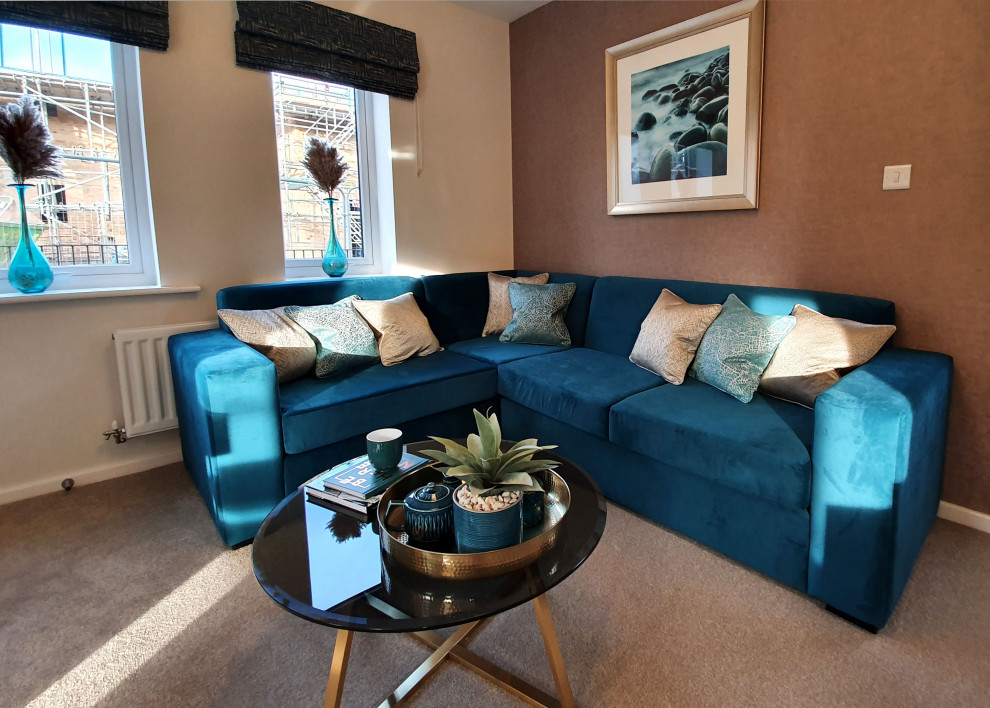 Dark Teal and Soft Gold openplan living space Contemporary Living