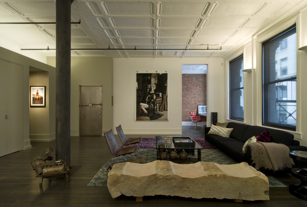Expansive urban living room in New York with no tv.