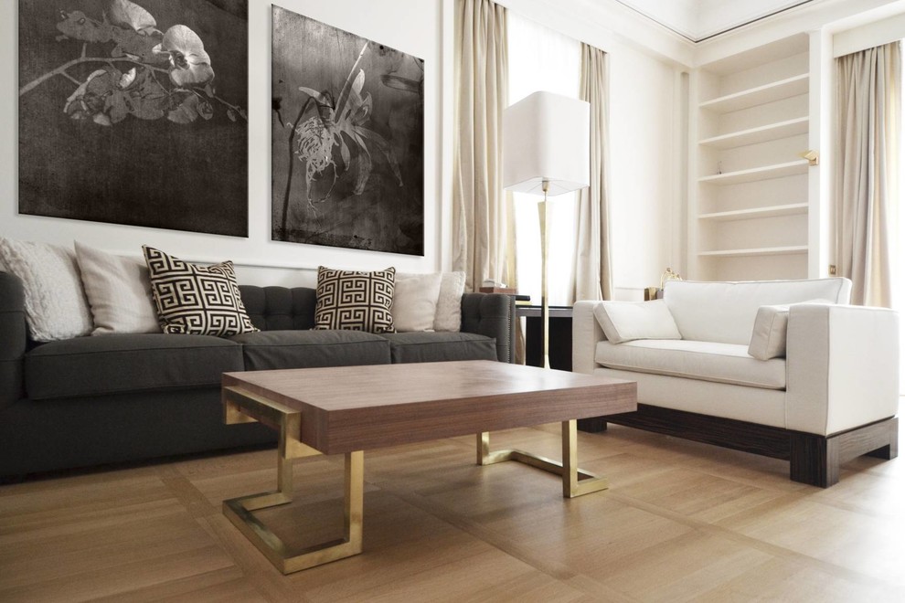 Inspiration for a contemporary living room remodel in Rome with white walls