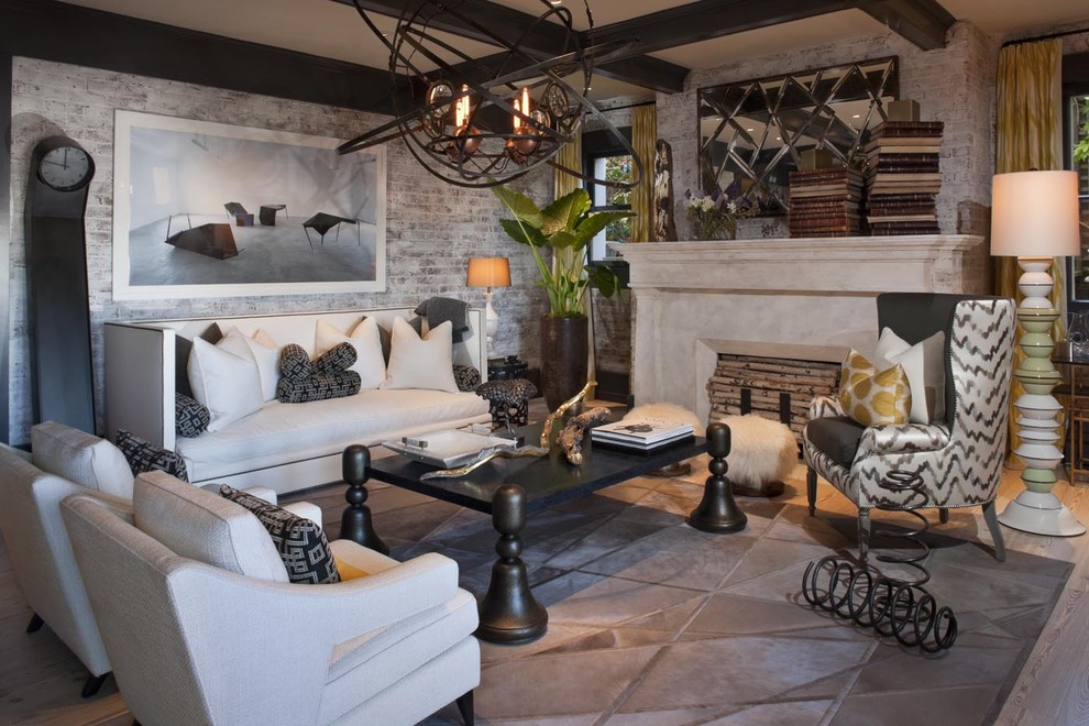 Inspiration for an eclectic enclosed living room remodel in San Francisco with a standard fireplace