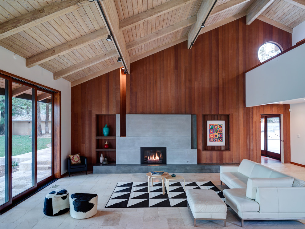 Modernes Wohnzimmer mit Kamin in Sacramento