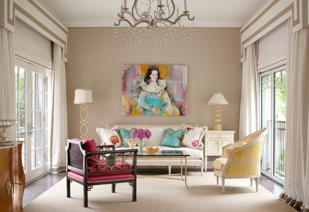 Photo of a medium sized traditional living room in Boston with beige walls and feature lighting.