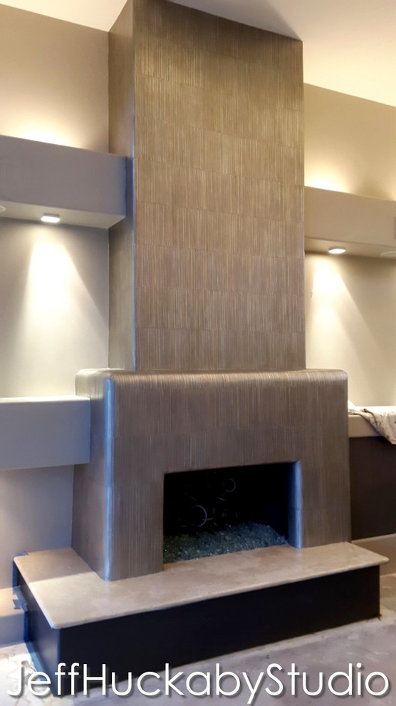 Mittelgroßes, Repräsentatives, Fernseherloses, Offenes Modernes Wohnzimmer mit grauer Wandfarbe in Phoenix