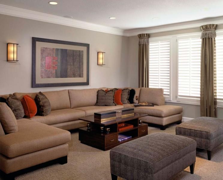 Inspiration for a mid-sized transitional formal and enclosed carpeted living room remodel in Kansas City with gray walls and a wall-mounted tv