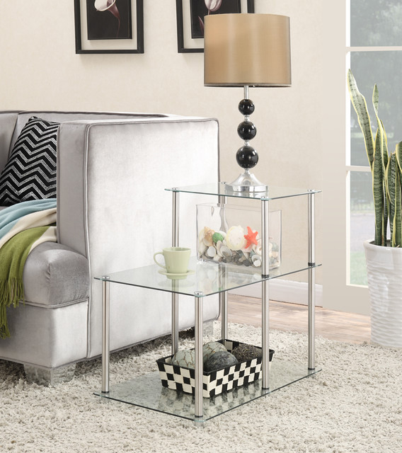 Designs2Go Classic Glass 3 Tier Step End Table Modern Living Room