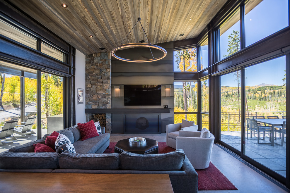 This is an example of an industrial living room in Denver.
