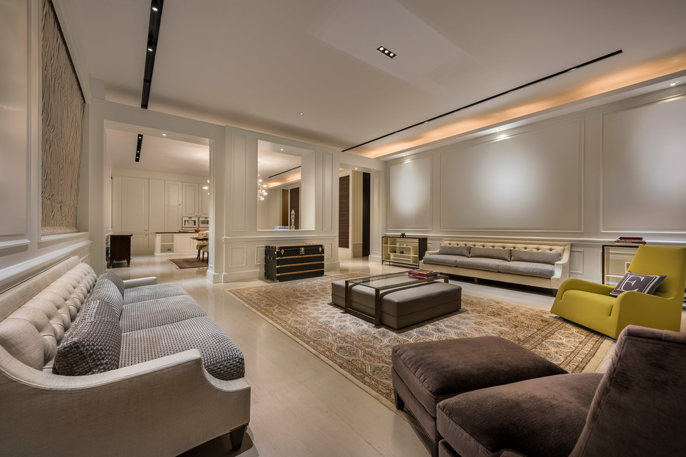 Идея дизайна: огромная парадная гостиная комната в современном стиле без телевизора