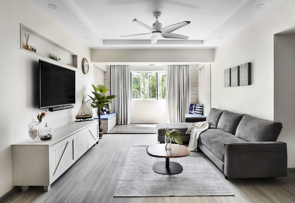 Living room - coastal living room idea in Singapore