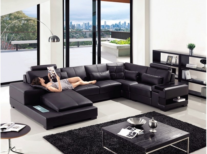 Diamond Modern Black Leather Sectional Sofa Modern Living Room