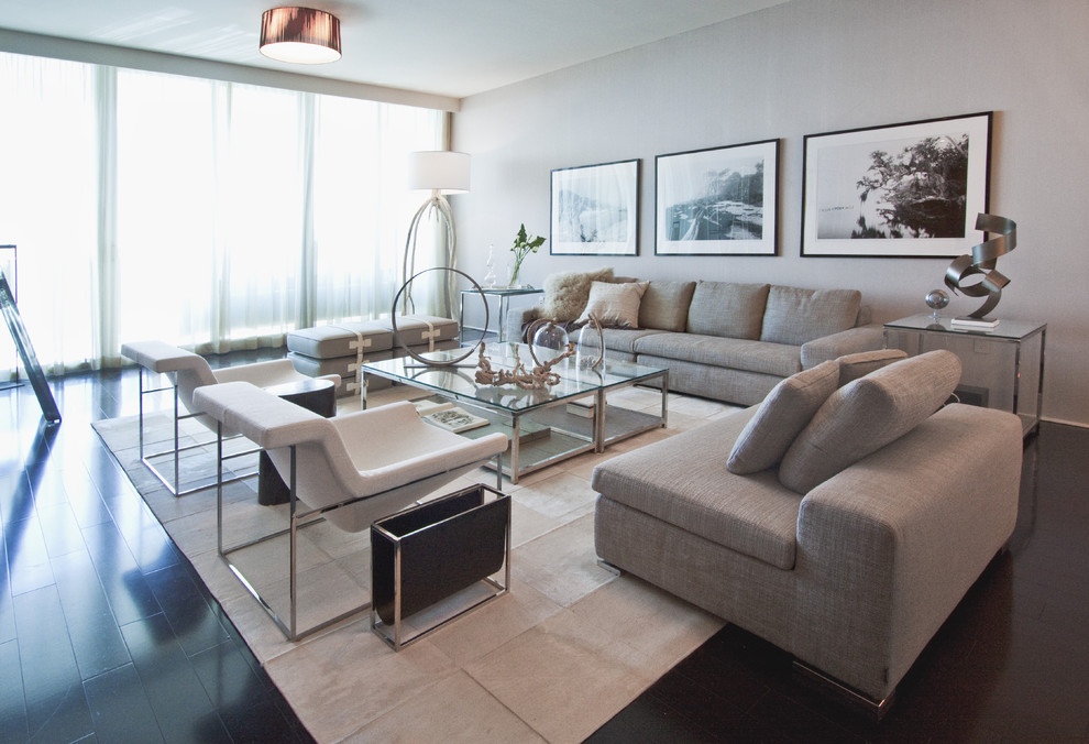 Inspiration for a large modern living room remodel in Miami with gray walls