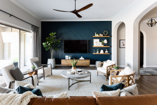 teal and beige living room decor