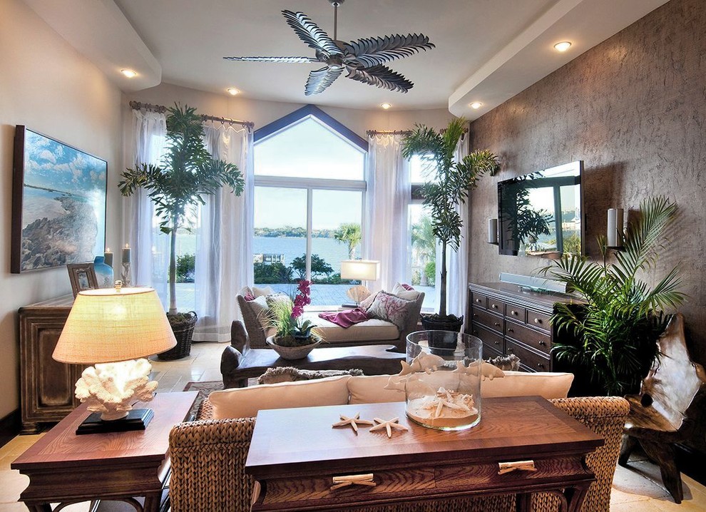 Living room - tropical living room idea in Miami