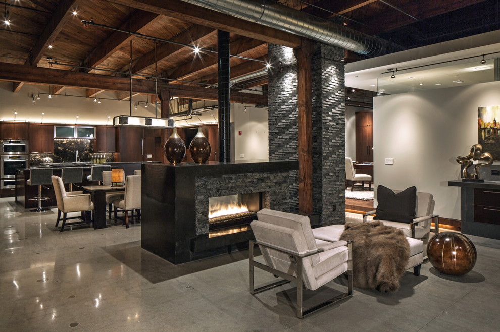 Inspiration for an industrial living room remodel in Omaha