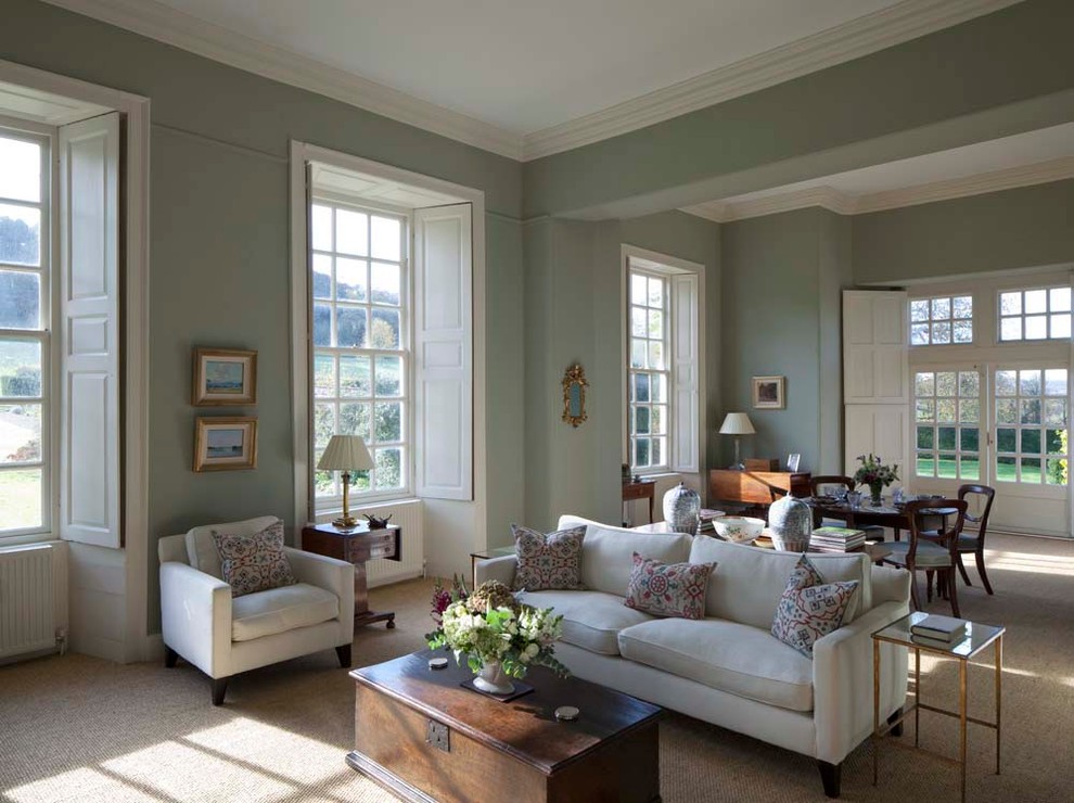 Inspiration for a classic living room in London with feature lighting.