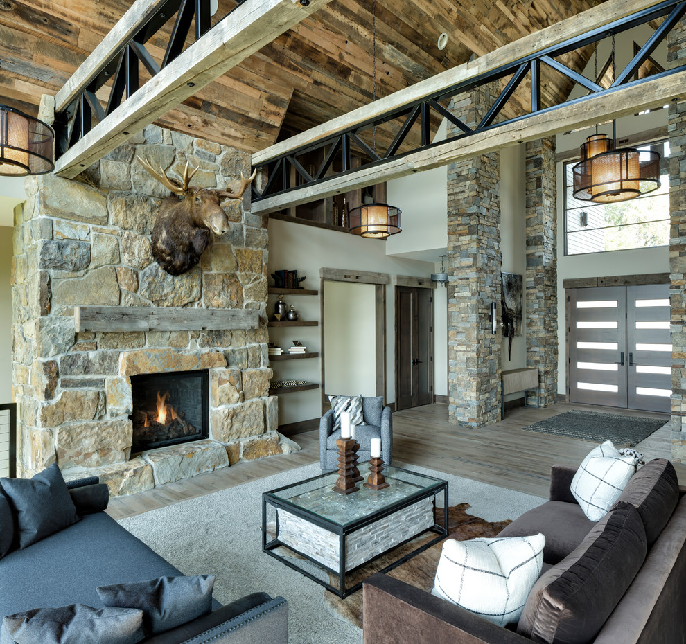 Inspiration for a rustic living room remodel in Minneapolis