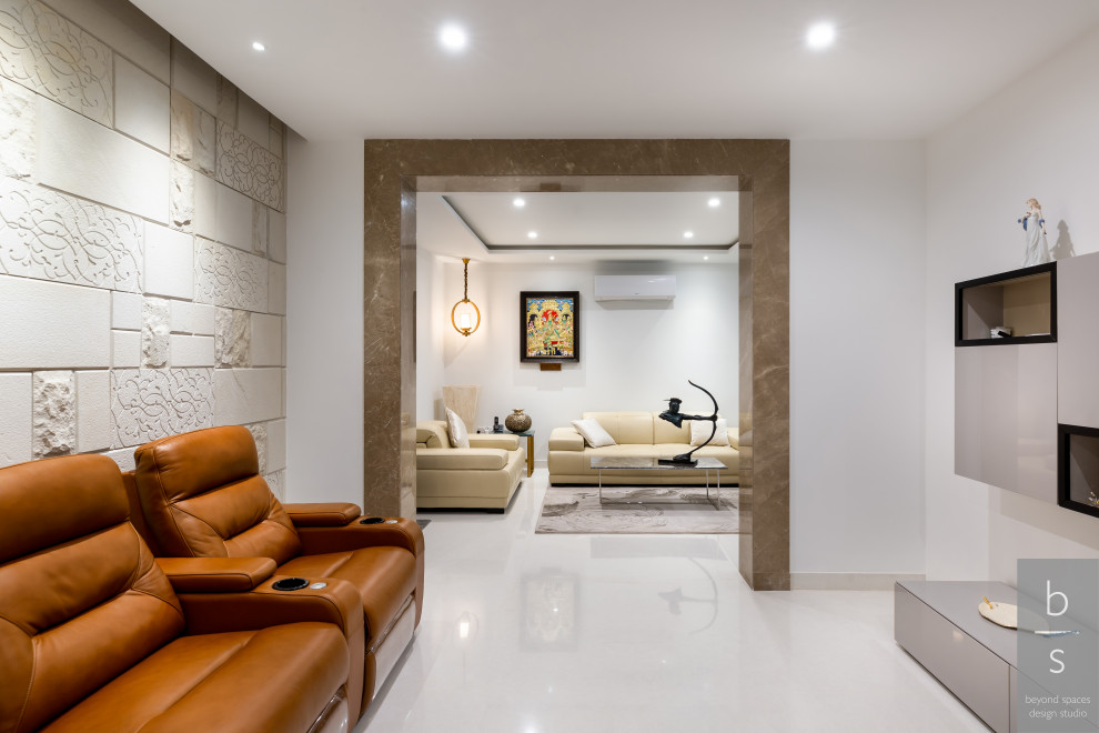 Inspiration pour un salon minimaliste de taille moyenne avec un sol en marbre.