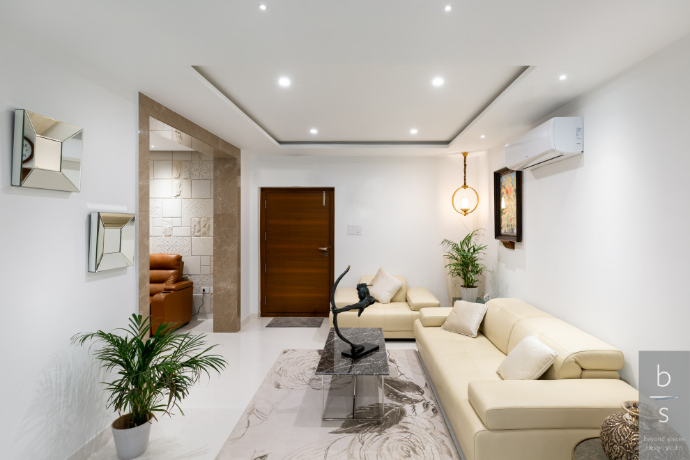 Foto di un soggiorno minimalista di medie dimensioni con pavimento in marmo