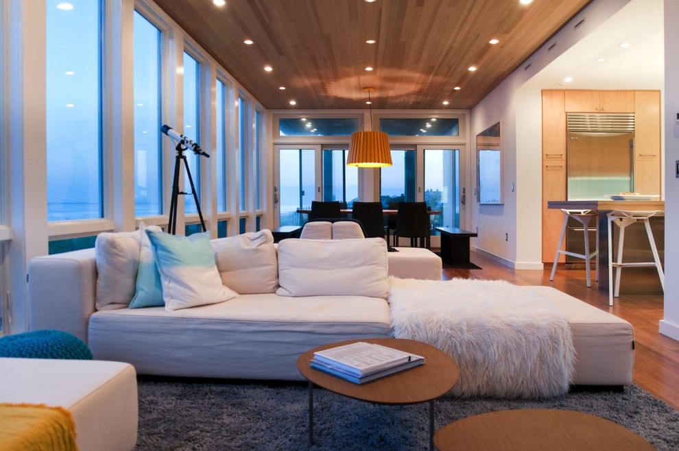 Пример оригинального дизайна: гостиная комната в морском стиле
