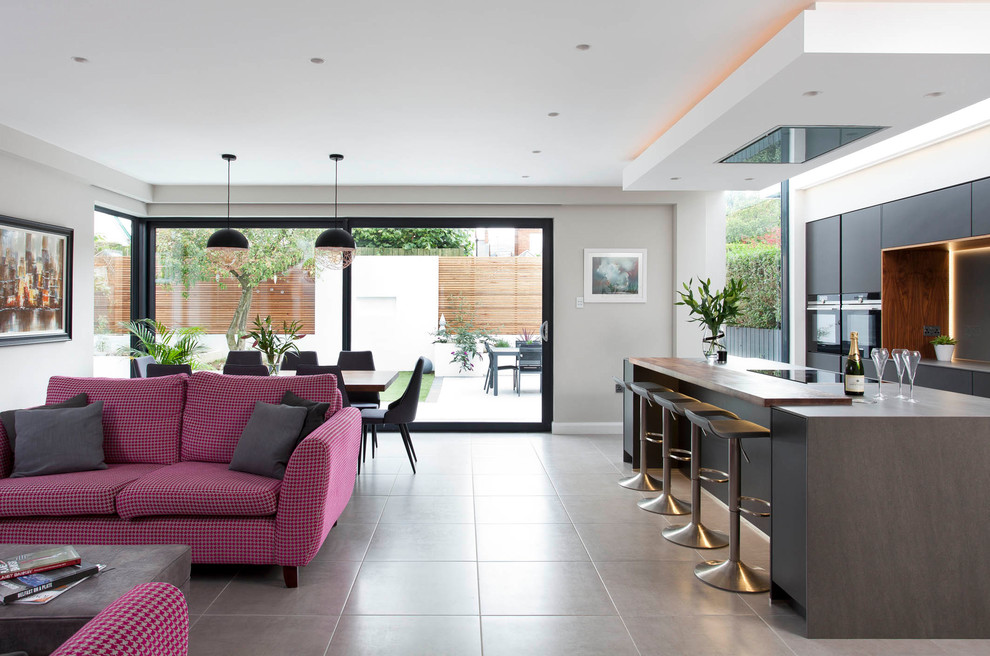 Design ideas for a large modern living room in Belfast.