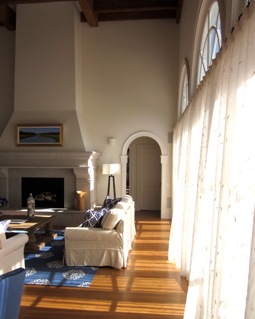 East Hampton French doors to pool Transitional Living Room New